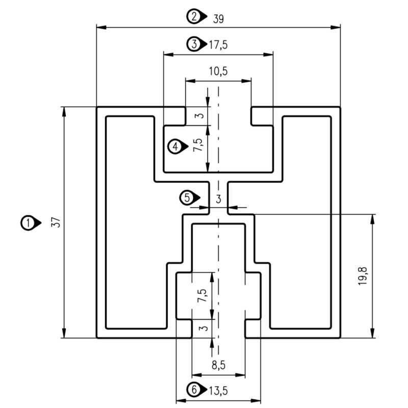Nosný hliníkový profil dĺžky 411 cm